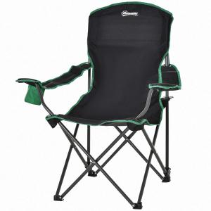 Outsunny Adjustable Camping Folding Director Chair Oversized Seat w/ Cup Holder & Carry Bag Compact and Sturdy for Outdoor, Beach, Picnic, Hiking, Travel, Black & Green