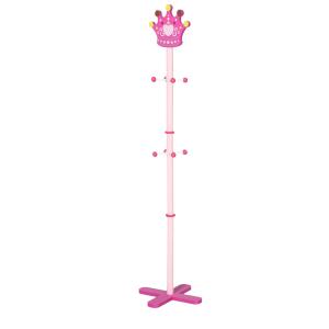 HOMCOM Qaba/HOMCOM Kid’s Coat Rack Free Standing Wooden Tree Hanger with Crown Modeling Design 8 Hooks for Scarves Hats Clothes Bracelets Bags Gift for Toddler Girl Pink