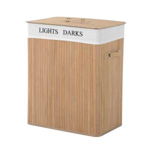 HOMCOM 100L Collapsible Natural Wood Laundry Hamper Organizer Clothes Washing Basket Bin Storage Box w/Lid Removable Lining 52x32x63cm, Wood Color