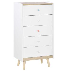HOMCOM Kids Chest of Drawers Wardrobe Storage Tower Organizer Closet with 5 Drawers Solid Wood Handles Anti-toppling Device for Bedroom 55 x 36 x 108cm White