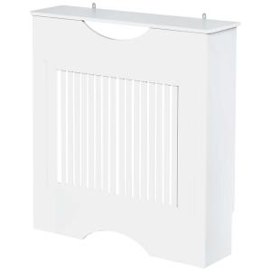 HOMCOM Painted MDF Radiator Cover Heater Cabinet Modern Slatted Home Furniture Lving Room Bedroom Worktop White 82H x 78W x 19D