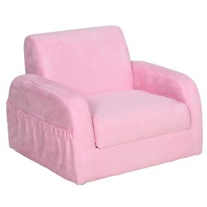 HOMCOM 2 In 1 Kids Children Sofa Chair Bed Folding Couch Soft Flannel Foam Toddler Furniture for Playroom Bedroom Living Room Pink