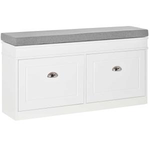 HOMCOM Shoe Rack Bench for Entryway Storage Organizer with Cushion 2 Drawers Adjustable Shelf Hold Up to 264lbs Modern Cabinet for Hallway Bedroom Living Room White