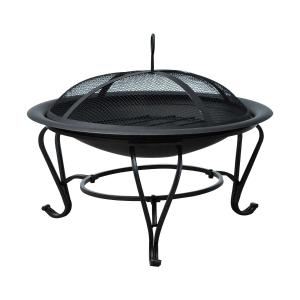 Outsunny 56 cm Diameter Round Outdoor Metal Fire Pit Wood Burning Heater Mesh Lid Garden Stove Patio Brazier with Poker - Black