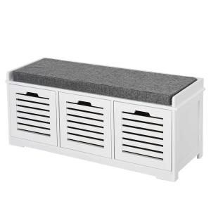 HOMCOM Upholstered Shoe Changing Bench Stool Living Room Organizer Linen Fabric Cushioned Seat Home Entryway Furniture with 3 drawer