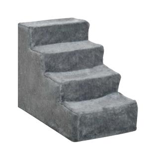 Pawhut Pet Stairs Dogs Cats Ladders Ramp 4 Step Removable Cover Portable Sturdy for Dogs and Cats,Grey