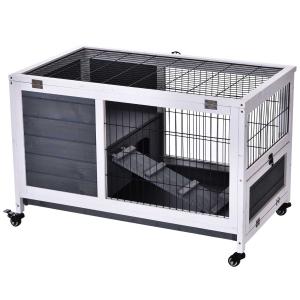 PawHut Portable Indoor Wooden Rabbit Hutch Guinea Pigs House Bunny Small Animal Cage Openable Roof Enclosed Run 90 x 53 x 59 cm