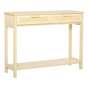 HOMCOM Console Sofa Table Hallway Side Desk with Storage Shelf Drawer for Entryway Living Room Bedroom Natural