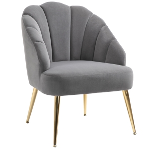 HOMCOM Modern Petal Back Accent Chair, Single Leisure Armchair with Thick Sponge Padding Metal Legs for Living Room, Bedroom, Office, Dark Grey and Gold