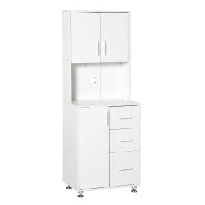 HOMCOM Modern Kitchen Cupboard with Storage Cabinet Hutch ,2 Cabinets, 3 Drawers and Open Countertop, White