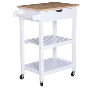 HOMCOM Wooden Rolling Kitchen Trolley Island Storage Cart Trolley Shelves with Drawers