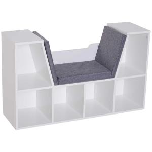 HOMCOM 6-Cubby Kids Bookcase w/ Cushioned Seat Reading Nook Multi-Purpose Storage Organizer Cabinet Shelf Children Girls & Boys Bedroom Decor Room