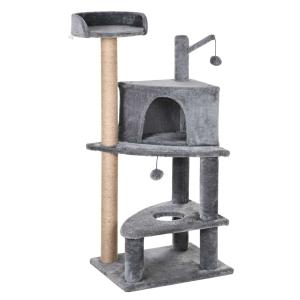 PawHut Cat Tree Condo Tower Multi-level Height 112cm Kittens Activity Stand House with Toys & Various Scratching Posts