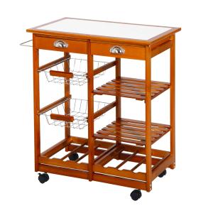 HomCom 29-Inch Portable Rolling Tile Top Kitchen Trolley Cart with 6-Bottle Wine Rack