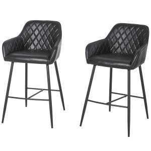 HOMCOM Industrial Style Bar Chairs Set of 2 with Footrest Solid Frame PU Upholstery