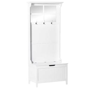 HOMCOM Coat Rack Shoe Bench with Storage 4 In 1 Hall Tree for Entryway Hallway Organizer with Cabinet 3 Hooks Mirrors White