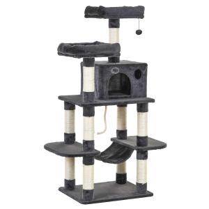 PawHut 4-Level Plush Cat Tree Activity Center w/ Sisal Scratching Posts Perch Condo Hammock