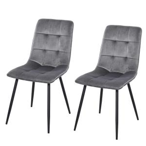 HOMCOM Set Of 2 Armless Flannelette Dining Chairs Home Seat w/ Metal Frame Padding Foot Pads Comfort Support Stylish Office Grey