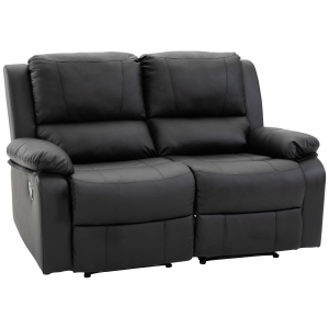 HOMCOM Double Seat Reclining Loveseat Recliner PU Faux Leather Pullback Control with Footrest-Black