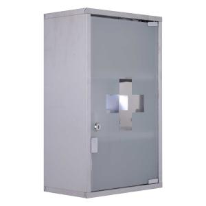 HOMCOM 3 Tier Stainless Steel Wall Mounted Medicine Cabinet Glass Lockable Door Storage Shelves Houseware Bathroom Furniture w/2 Keys