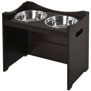 PawHut Raised Dog Bowls Adjustable Elevated Pet Feeder 2 Stainless Steel Dog Cat Bowls MDF Frame Handles Brown