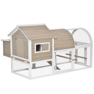 PawHut Wooden Chicken Coop Outdoor Hen House Poultry Cage with Removable Tray Nesting Box Backyard, 167.5 x 109 x 100cm, Grey