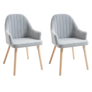 HOMCOM 2 Piece Set Velvet Style Dining Chair with Solid Rubber Legs Living Room Bedroom Modern Upholstered Seat