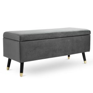 HOMCOM Fabric Storage Ottoman Bench Storage Chest with Wooden Legs Lift Top