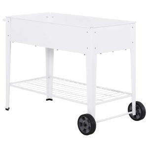 Outsunny Metal Raised Flower Bed Outdoor Planter Trolley Elevated Garden Plant Box w/ Storage Shelf Wheels