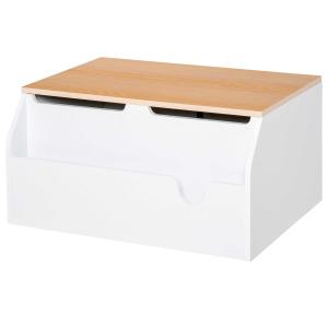HOMCOM Wooden Kids Children Toy Box Storage Chest Organizer Book Slot Safety Hinge Playroom Furniture White