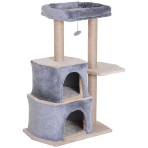 PawHut Multi-Level Cat Tree Scratching Posts Platform with Sisal-Covered Perch Condo Kitten Activity Centre Grey