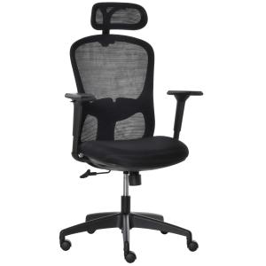Vinsetto Mesh Home Office Chair High Back Swivel Task Chair with Lumbar Back Support, Rotate Headrest, Adjustable Height, Arm, Black