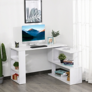 HOMCOM 360° Rotating Home Office Corner Desk and Storage Shelf Combo