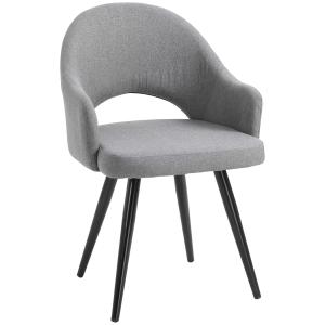 HOMCOM Modern Accent Chair, Fabric Ergonomic Lesuire Seat, Hollow Design Mid-Century Dining Chair with Metal Legs, for Living Room Bedroom Hall, Grey