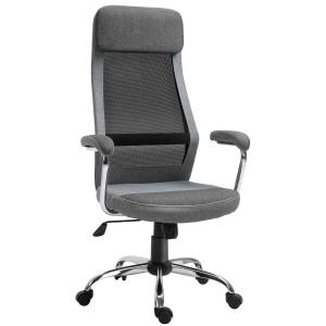 Vinsetto Office Chair Linen Mesh Fabric High Back Swivel Computer Task Desk Chair for Home with Arm, Wheels, Grey