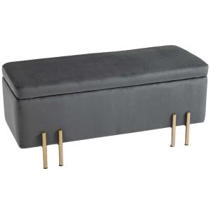 HOMCOM Rectangle Storage Stool Light Luxury Ottoman Bench w/ Cushion and Soft Surface, Dark Grey