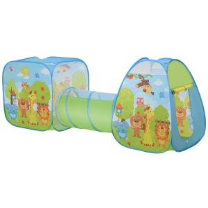 HOMCOM 3 in 1 Pop Up Tent Kids Playhouse Toddlers Crawl Tunnel Cute Drawing On Surfuce Indoor Outdoor Garden Use 230 x 74 x 93 cm