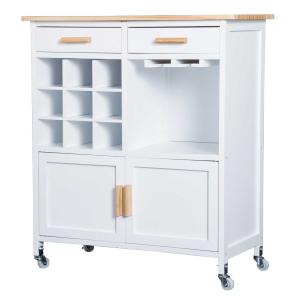 HOMCOM Rolling Kitchen Cart Sideboard Island Portable Serving Utility Storage Display Cabinet Trolley Wood Drawers Doors on Wheels w/Wine Racks