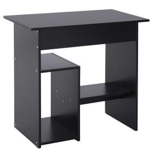 HOMCOM Compact Small Computer Table Wooden Desk Keyboard Tray Storage Shelf Modern Corner Table Home Office Black