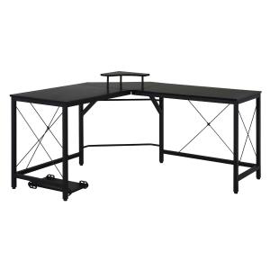 HOMCOM L-Shaped Corner Computer Office Desk PC Table Workstation with Mobile CPU Stand, Black Wood Grain
