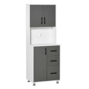 HOMCOM Modern Kitchen Cupboard with Storage Cabinet Hutch ,2 Cabinets, 3 Drawers and Open Countertop, Grey