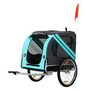 PawHut Folding Dog Bike Trailer Pet Cart Carrier for Bicycle Travel in Steel Frame - Green & Grey