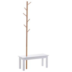 HOMCOM Bamboo Coat Rack with Shoe Bench Hats Bags Scarves Hanger Tree 6 Hooks for Entryway Hallway Office Bedroom Living Room Foyer