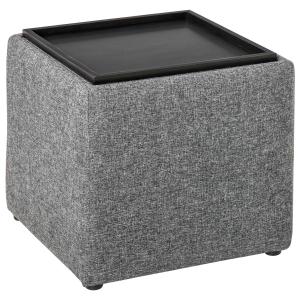 HOMCOM Modern Fabric Storage Ottoman Footrest with Removable Lid, Wood Top Side Desk, Rasied Feet for Living Room, Entryway, Dark Grey