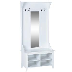 HOMCOM Hallway Furniture Set Shoe Bench Storage Mirror Cabinet Coat Rack Multiple Cubes Hangers Organiser Shelves w/ 4 H