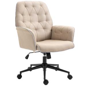 Vinsetto Linen Office Swivel Chair Mid Back Computer Desk Chair with Adjustable Seat, Arm - Beige