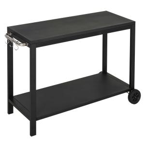HOMCOM 2-tier Steel Kitchen Cart with Wheels, Stainless Handle, 3 Hooks, Untility Trolley Serving Storage Cart, Black