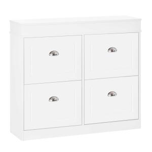 HOMCOM Shoe Cabinet with 4 Flip Drawers Wood Tipping Bucket Narrow Storage Cupboard with Adjustable Shelf Hall Organizer for Entrance Foyer White