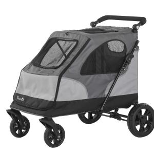 PawHut Pet Stroller Foldable Dog Cat Travel Carriage with Adjustable Handlebar Rear Door EVA Wheel Brake Storage Bag Mesh Window Safety Leash Grey