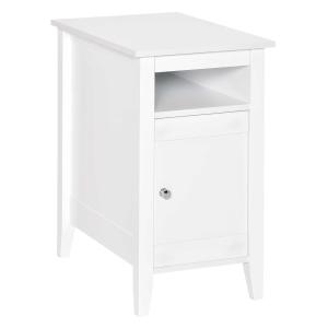 HOMCOM Modern Side Table with 1 Drawer 1 Shelf 1 Door Cabinet, Elegant End Desk with Movable Partition for Living Room Bedroom Dorm, White